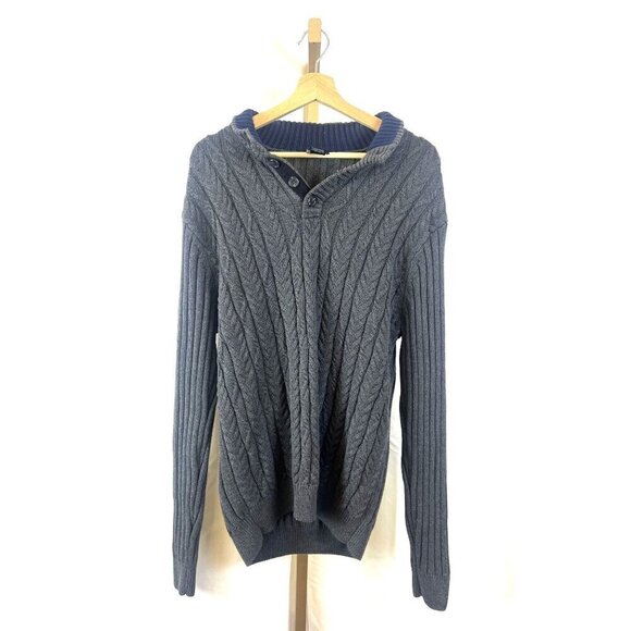 Jos. A. Bank Men's Grey Cable Knit Collared Pullover Sweater Sz L EUC - Picture 1 of 8
